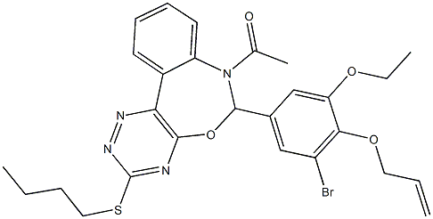 7-acetyl-6-[4-(allyloxy)-3-bromo-5-ethoxyphenyl]-3-(butylsulfanyl)-6,7-dihydro[1,2,4]triazino[5,6-d][3,1]benzoxazepine Struktur