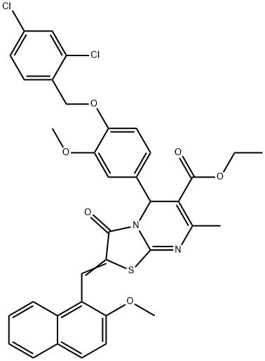 ethyl 5-{4-[(2,4-dichlorobenzyl)oxy]-3-methoxyphenyl}-2-[(2-methoxy-1-naphthyl)methylene]-7-methyl-3-oxo-2,3-dihydro-5H-[1,3]thiazolo[3,2-a]pyrimidine-6-carboxylate Struktur