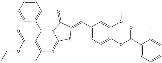 ethyl 2-{4-[(2-iodobenzoyl)oxy]-3-methoxybenzylidene}-7-methyl-3-oxo-5-phenyl-2,3-dihydro-5H-[1,3]thiazolo[3,2-a]pyrimidine-6-carboxylate Struktur