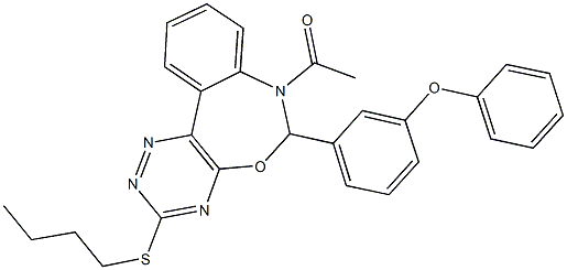 3-[7-acetyl-3-(butylsulfanyl)-6,7-dihydro[1,2,4]triazino[5,6-d][3,1]benzoxazepin-6-yl]phenyl phenyl ether Struktur