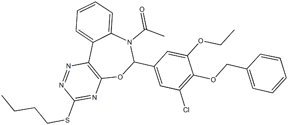 7-acetyl-6-[4-(benzyloxy)-3-chloro-5-ethoxyphenyl]-3-(butylsulfanyl)-6,7-dihydro[1,2,4]triazino[5,6-d][3,1]benzoxazepine Struktur