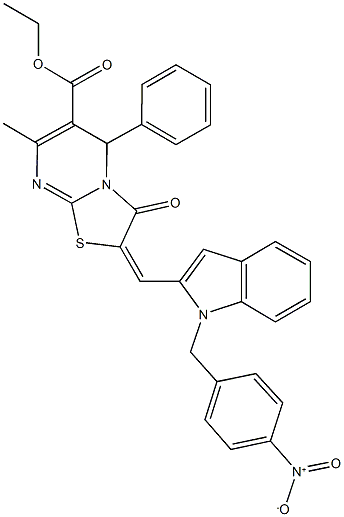 ethyl 2-[(1-{4-nitrobenzyl}-1H-indol-2-yl)methylene]-7-methyl-3-oxo-5-phenyl-2,3-dihydro-5H-[1,3]thiazolo[3,2-a]pyrimidine-6-carboxylate Struktur