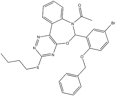 7-acetyl-6-[2-(benzyloxy)-5-bromophenyl]-3-(butylsulfanyl)-6,7-dihydro[1,2,4]triazino[5,6-d][3,1]benzoxazepine Struktur