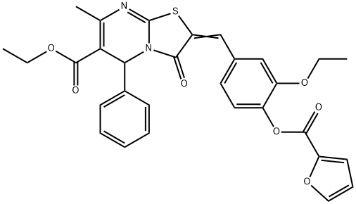 ethyl 2-[3-ethoxy-4-(2-furoyloxy)benzylidene]-7-methyl-3-oxo-5-phenyl-2,3-dihydro-5H-[1,3]thiazolo[3,2-a]pyrimidine-6-carboxylate Struktur