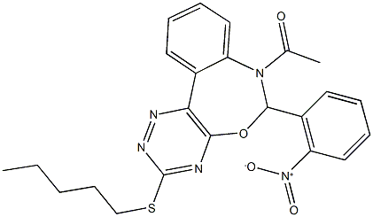 7-acetyl-6-{2-nitrophenyl}-3-(pentylsulfanyl)-6,7-dihydro[1,2,4]triazino[5,6-d][3,1]benzoxazepine Struktur