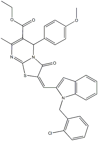 ethyl 2-{[1-(2-chlorobenzyl)-1H-indol-2-yl]methylene}-5-(4-methoxyphenyl)-7-methyl-3-oxo-2,3-dihydro-5H-[1,3]thiazolo[3,2-a]pyrimidine-6-carboxylate Struktur