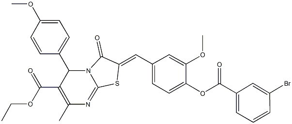 ethyl 2-{4-[(3-bromobenzoyl)oxy]-3-methoxybenzylidene}-5-(4-methoxyphenyl)-7-methyl-3-oxo-2,3-dihydro-5H-[1,3]thiazolo[3,2-a]pyrimidine-6-carboxylate Struktur