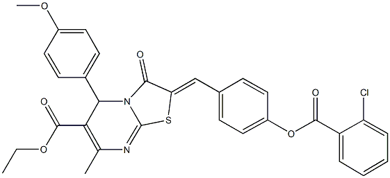 ethyl 2-{4-[(2-chlorobenzoyl)oxy]benzylidene}-5-(4-methoxyphenyl)-7-methyl-3-oxo-2,3-dihydro-5H-[1,3]thiazolo[3,2-a]pyrimidine-6-carboxylate Struktur