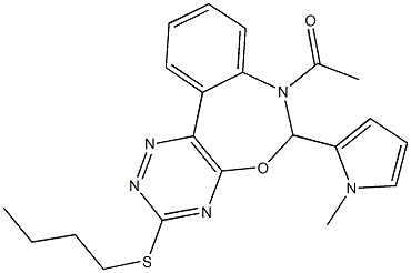 7-acetyl-3-(butylsulfanyl)-6-(1-methyl-1H-pyrrol-2-yl)-6,7-dihydro[1,2,4]triazino[5,6-d][3,1]benzoxazepine Struktur