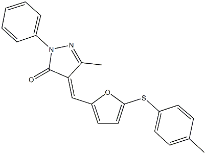 5-methyl-4-({5-[(4-methylphenyl)sulfanyl]-2-furyl}methylene)-2-phenyl-2,4-dihydro-3H-pyrazol-3-one Struktur