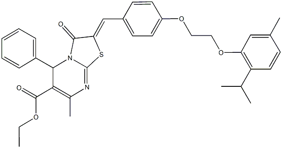 ethyl 2-{4-[2-(2-isopropyl-5-methylphenoxy)ethoxy]benzylidene}-7-methyl-3-oxo-5-phenyl-2,3-dihydro-5H-[1,3]thiazolo[3,2-a]pyrimidine-6-carboxylate Struktur