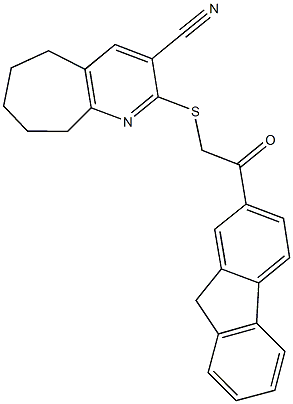 2-((2-(9H-fluoren-2-yl)-2-oxoethyl)sulfanyl)-6,7,8,9-tetrahydro-5H-cyclohepta[b]pyridine-3-carbonitrile Struktur