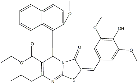 ethyl 2-(4-hydroxy-3,5-dimethoxybenzylidene)-5-(2-methoxy-1-naphthyl)-3-oxo-7-propyl-2,3-dihydro-5H-[1,3]thiazolo[3,2-a]pyrimidine-6-carboxylate Struktur