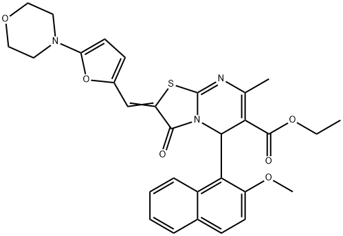 ethyl 5-(2-methoxy-1-naphthyl)-7-methyl-2-{[5-(4-morpholinyl)-2-furyl]methylene}-3-oxo-2,3-dihydro-5H-[1,3]thiazolo[3,2-a]pyrimidine-6-carboxylate Struktur