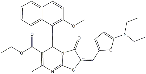 ethyl 2-{[5-(diethylamino)-2-furyl]methylene}-5-(2-methoxy-1-naphthyl)-7-methyl-3-oxo-2,3-dihydro-5H-[1,3]thiazolo[3,2-a]pyrimidine-6-carboxylate Struktur