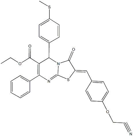 ethyl 2-[4-(cyanomethoxy)benzylidene]-5-[4-(methylsulfanyl)phenyl]-3-oxo-7-phenyl-2,3-dihydro-5H-[1,3]thiazolo[3,2-a]pyrimidine-6-carboxylate Struktur