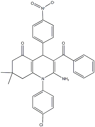 2-amino-3-benzoyl-1-(4-chlorophenyl)-4-{4-nitrophenyl}-7,7-dimethyl-4,6,7,8-tetrahydro-5(1H)-quinolinone Struktur