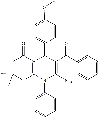 2-amino-3-benzoyl-4-(4-methoxyphenyl)-7,7-dimethyl-1-phenyl-4,6,7,8-tetrahydro-5(1H)-quinolinone Struktur