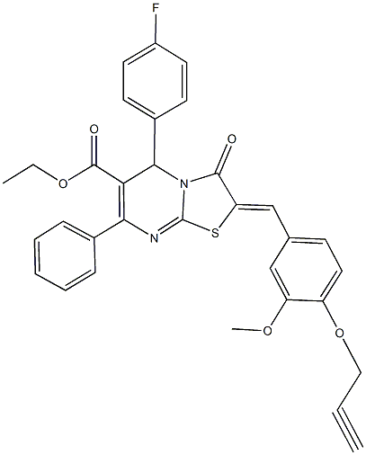 ethyl 5-(4-fluorophenyl)-2-[3-methoxy-4-(2-propynyloxy)benzylidene]-3-oxo-7-phenyl-2,3-dihydro-5H-[1,3]thiazolo[3,2-a]pyrimidine-6-carboxylate Struktur