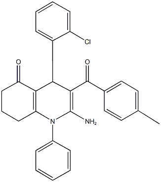 2-amino-4-(2-chlorophenyl)-3-(4-methylbenzoyl)-1-phenyl-4,6,7,8-tetrahydro-5(1H)-quinolinone Struktur