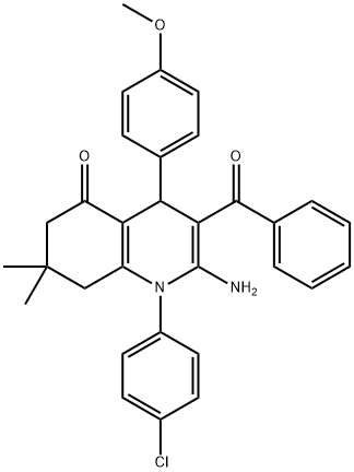 2-amino-3-benzoyl-1-(4-chlorophenyl)-4-(4-methoxyphenyl)-7,7-dimethyl-4,6,7,8-tetrahydro-5(1H)-quinolinone Struktur