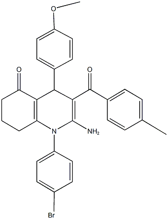 2-amino-1-(4-bromophenyl)-4-(4-methoxyphenyl)-3-(4-methylbenzoyl)-4,6,7,8-tetrahydro-5(1H)-quinolinone Struktur