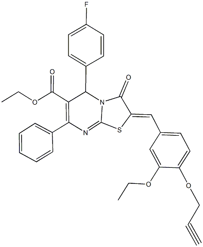 ethyl 2-[3-ethoxy-4-(2-propynyloxy)benzylidene]-5-(4-fluorophenyl)-3-oxo-7-phenyl-2,3-dihydro-5H-[1,3]thiazolo[3,2-a]pyrimidine-6-carboxylate Struktur