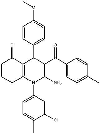 2-amino-1-(3-chloro-4-methylphenyl)-4-(4-methoxyphenyl)-3-(4-methylbenzoyl)-4,6,7,8-tetrahydro-5(1H)-quinolinone Struktur