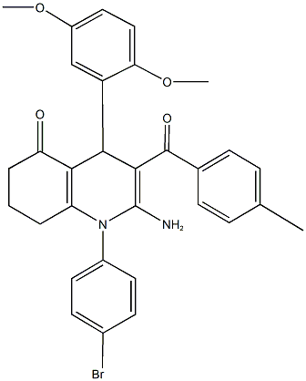 2-amino-1-(4-bromophenyl)-4-(2,5-dimethoxyphenyl)-3-(4-methylbenzoyl)-4,6,7,8-tetrahydro-5(1H)-quinolinone Struktur