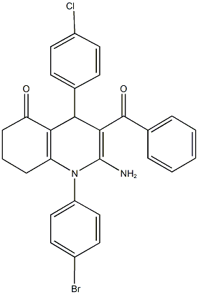 2-amino-3-benzoyl-1-(4-bromophenyl)-4-(4-chlorophenyl)-4,6,7,8-tetrahydro-5(1H)-quinolinone Struktur