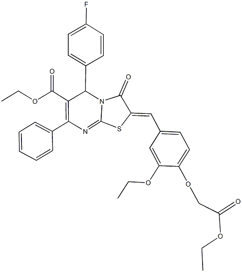 ethyl 2-[3-ethoxy-4-(2-ethoxy-2-oxoethoxy)benzylidene]-5-(4-fluorophenyl)-3-oxo-7-phenyl-2,3-dihydro-5H-[1,3]thiazolo[3,2-a]pyrimidine-6-carboxylate Struktur