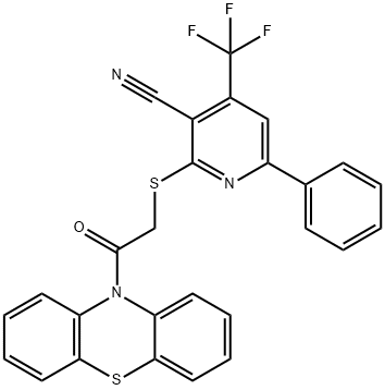 2-{[2-oxo-2-(10H-phenothiazin-10-yl)ethyl]sulfanyl}-6-phenyl-4-(trifluoromethyl)nicotinonitrile Struktur