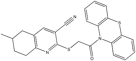 6-methyl-2-{[2-oxo-2-(10H-phenothiazin-10-yl)ethyl]sulfanyl}-5,6,7,8-tetrahydro-3-quinolinecarbonitrile Struktur