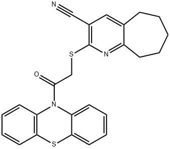 2-{[2-oxo-2-(10H-phenothiazin-10-yl)ethyl]sulfanyl}-6,7,8,9-tetrahydro-5H-cyclohepta[b]pyridine-3-carbonitrile Struktur