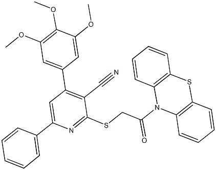 2-{[2-oxo-2-(10H-phenothiazin-10-yl)ethyl]sulfanyl}-6-phenyl-4-(3,4,5-trimethoxyphenyl)nicotinonitrile Struktur