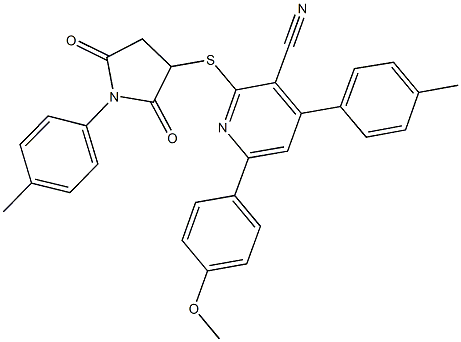 6-(4-methoxyphenyl)-4-(4-methylphenyl)-2-((1-(4-methylphenyl)-2,5-dioxopyrrolidin-3-yl)sulfanyl)nicotinonitrile Struktur