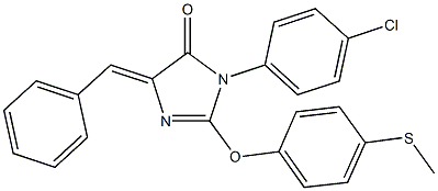 5-benzylidene-3-(4-chlorophenyl)-2-[4-(methylsulfanyl)phenoxy]-3,5-dihydro-4H-imidazol-4-one Struktur