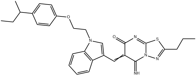 6-({1-[2-(4-sec-butylphenoxy)ethyl]-1H-indol-3-yl}methylene)-5-imino-2-propyl-5,6-dihydro-7H-[1,3,4]thiadiazolo[3,2-a]pyrimidin-7-one Struktur