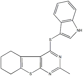 4-(1H-indol-3-ylsulfanyl)-2-methyl-5,6,7,8-tetrahydro[1]benzothieno[2,3-d]pyrimidine Struktur