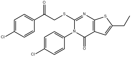 3-(4-chlorophenyl)-2-{[2-(4-chlorophenyl)-2-oxoethyl]sulfanyl}-6-ethylthieno[2,3-d]pyrimidin-4(3H)-one Struktur