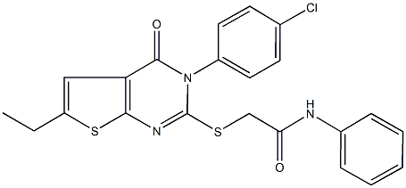 2-{[3-(4-chlorophenyl)-6-ethyl-4-oxo-3,4-dihydrothieno[2,3-d]pyrimidin-2-yl]sulfanyl}-N-phenylacetamide Struktur