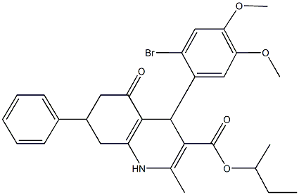 sec-butyl 4-(2-bromo-4,5-dimethoxyphenyl)-2-methyl-5-oxo-7-phenyl-1,4,5,6,7,8-hexahydro-3-quinolinecarboxylate Struktur