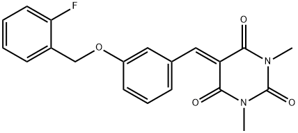 5-{3-[(2-fluorobenzyl)oxy]benzylidene}-1,3-dimethyl-2,4,6(1H,3H,5H)-pyrimidinetrione Struktur