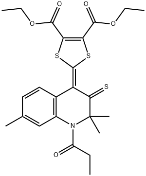 diethyl 2-(2,2,7-trimethyl-1-propionyl-3-thioxo-2,3-dihydro-4(1H)-quinolinylidene)-1,3-dithiole-4,5-dicarboxylate Struktur