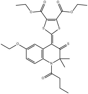 diethyl 2-(1-butyryl-6-ethoxy-2,2-dimethyl-3-thioxo-2,3-dihydro-4(1H)-quinolinylidene)-1,3-dithiole-4,5-dicarboxylate Struktur