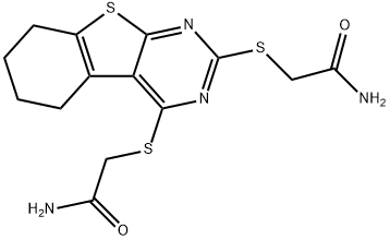 2-({2-[(2-amino-2-oxoethyl)sulfanyl]-5,6,7,8-tetrahydro[1]benzothieno[2,3-d]pyrimidin-4-yl}sulfanyl)acetamide Struktur