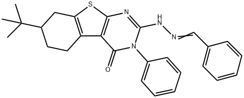 benzaldehyde (7-tert-butyl-4-oxo-3-phenyl-3,4,5,6,7,8-hexahydro[1]benzothieno[2,3-d]pyrimidin-2-yl)hydrazone Struktur