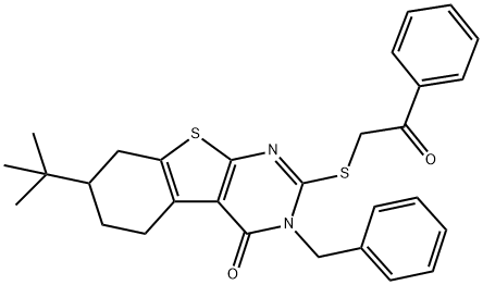 3-benzyl-7-tert-butyl-2-[(2-oxo-2-phenylethyl)sulfanyl]-5,6,7,8-tetrahydro[1]benzothieno[2,3-d]pyrimidin-4(3H)-one Struktur