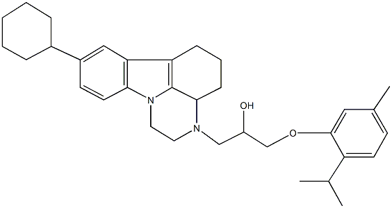 1-(8-cyclohexyl-1,2,3a,4,5,6-hexahydro-3H-pyrazino[3,2,1-jk]carbazol-3-yl)-3-(2-isopropyl-5-methylphenoxy)-2-propanol Struktur