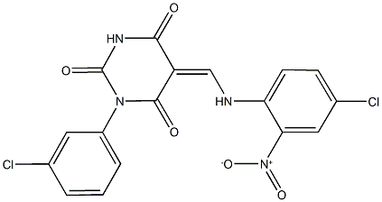 5-({4-chloro-2-nitroanilino}methylene)-1-(3-chlorophenyl)-2,4,6(1H,3H,5H)-pyrimidinetrione Struktur